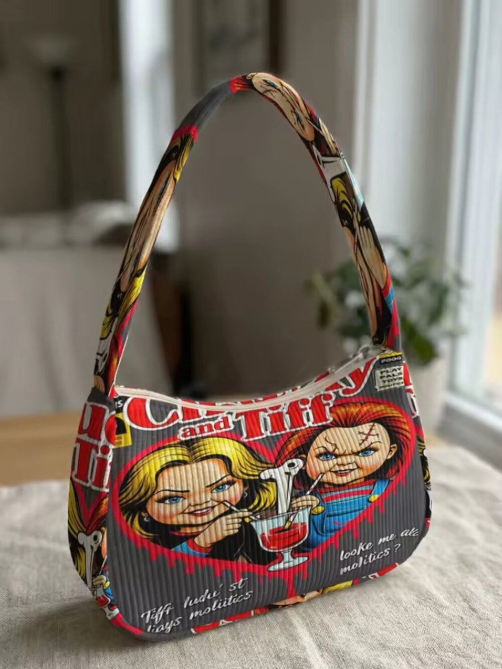 Trendy Chucky And Tiffany Print Corduroy Shoulder Underarm Bag